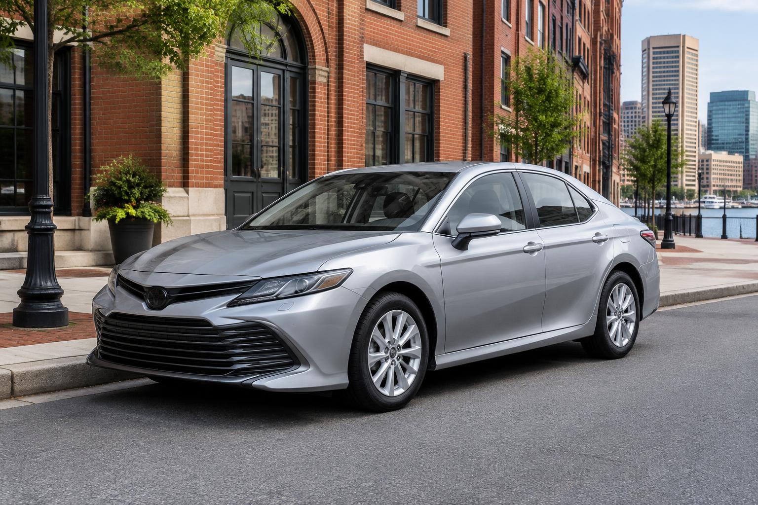 Illustrative passenger sedan on a city street